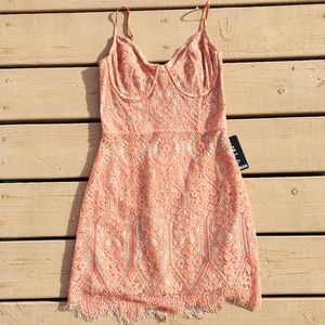Blush Lace Overlay Bodycon Mini Dress